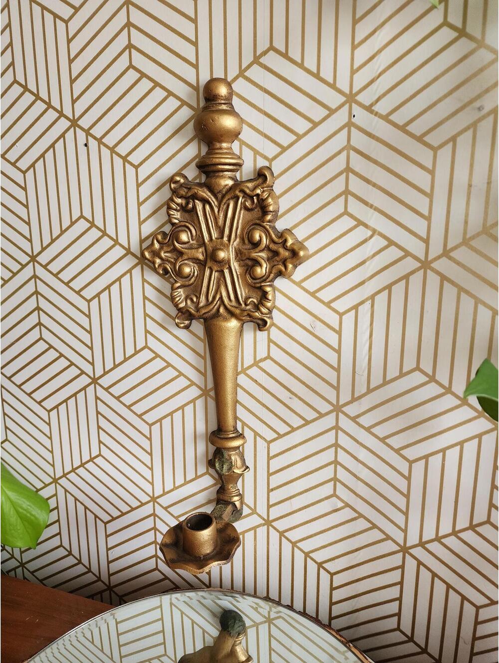 Vintage Hoda Cast Metal Wall Candlestick Sconce 16.5"